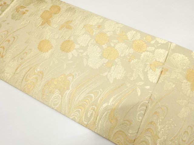 荒波に枝垂れ桜模様織り出し　袋帯